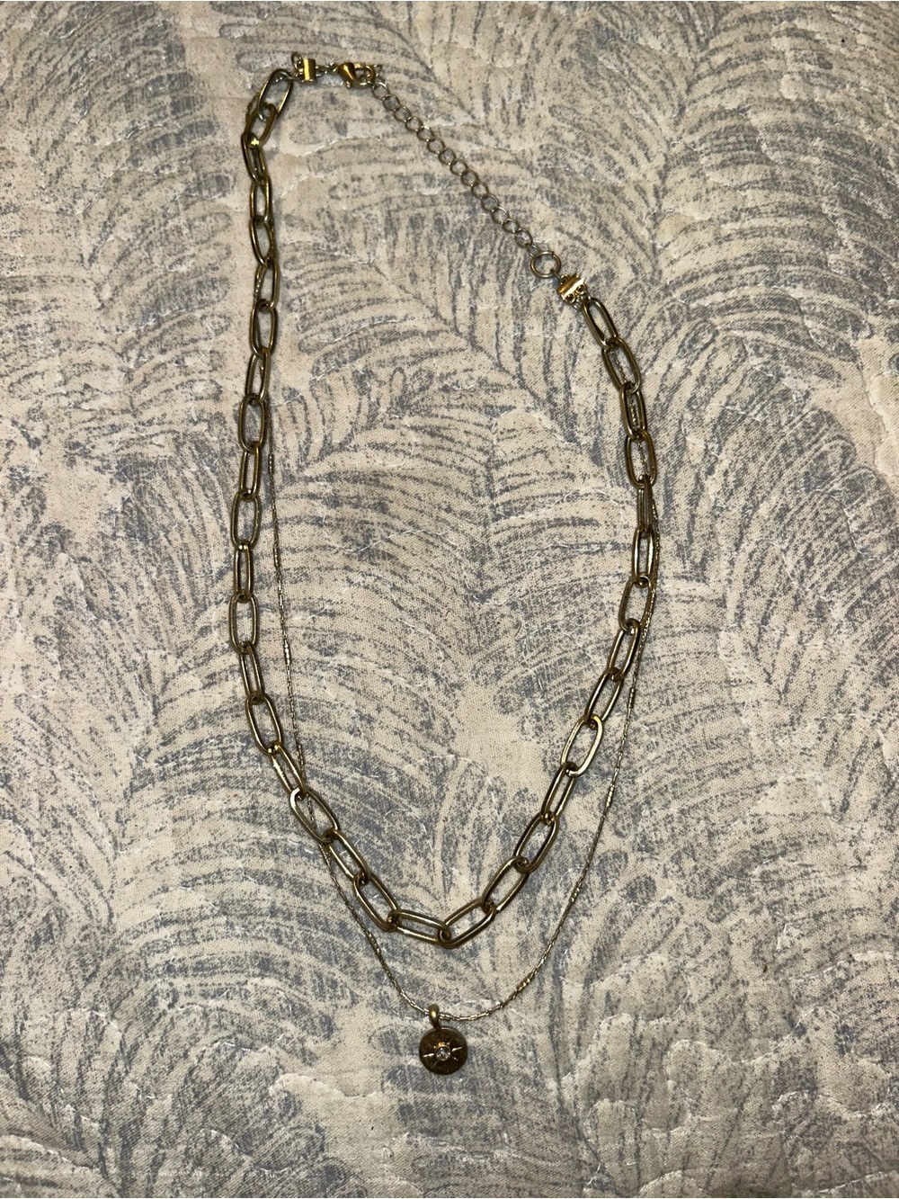Layered Gold Chain Necklace with Star Disc Pendant